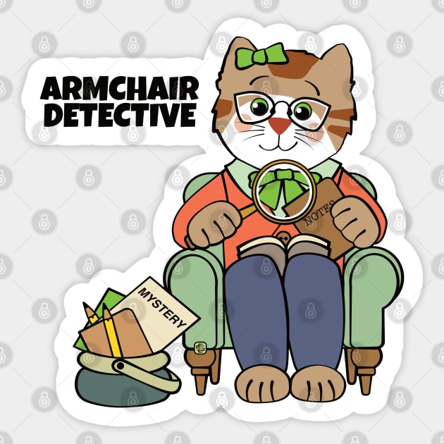 Armchair Detective Girl Cat Sticker by Sue Cervenka